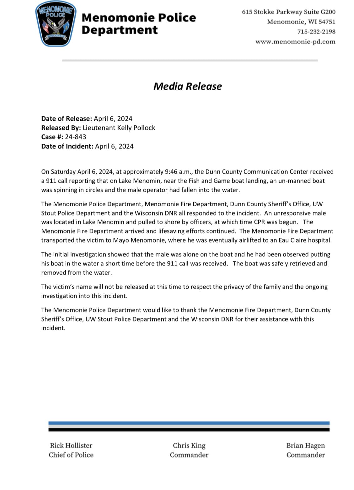 Menomonie Police Press Release