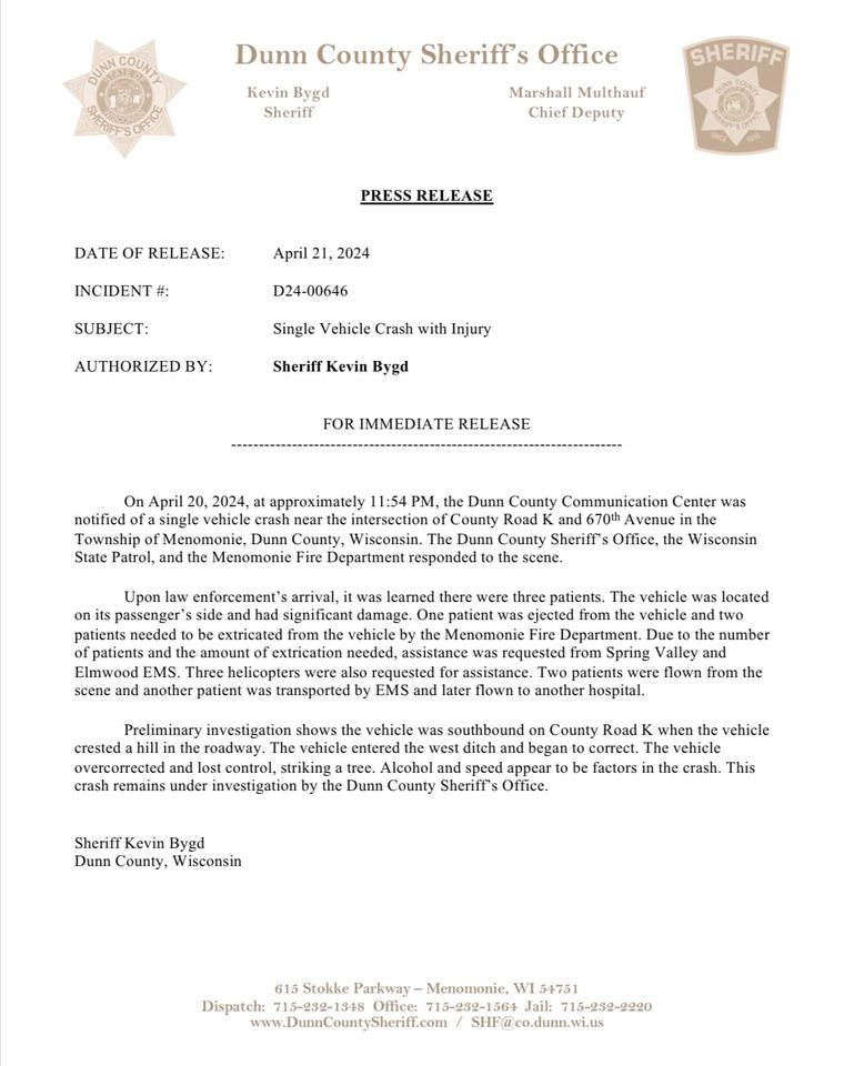 Sheriff Dept. Press Release
